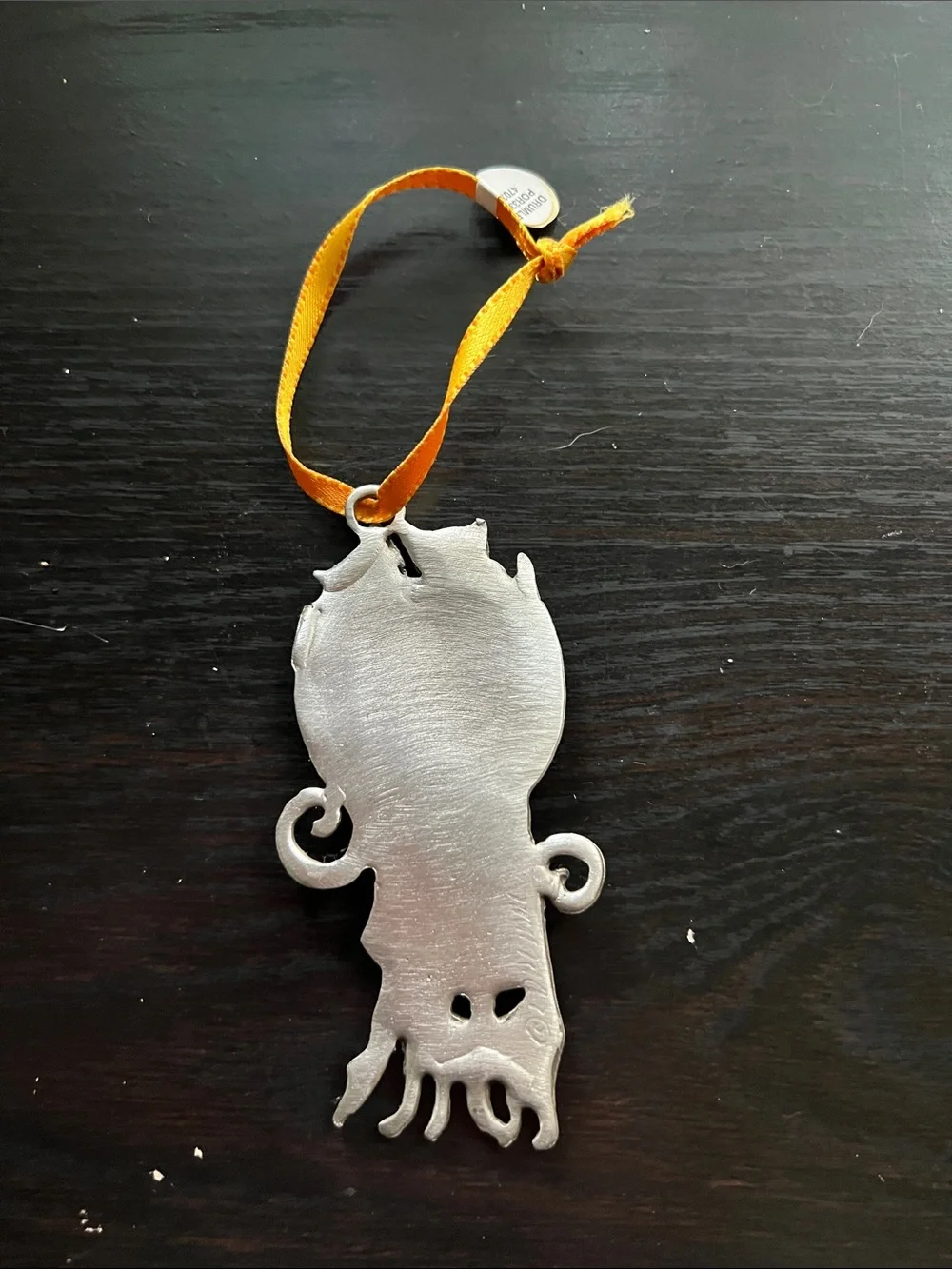 Don Drumm Happy Cat Lady Silver Ornament with Yellow Ribbon